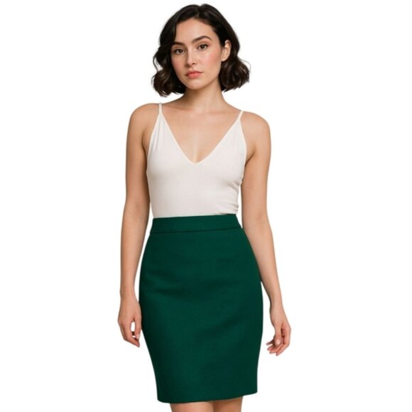 J. Crew Forrest Green Wool Blend Mini Pencil Skirt - Picture 1 of 15